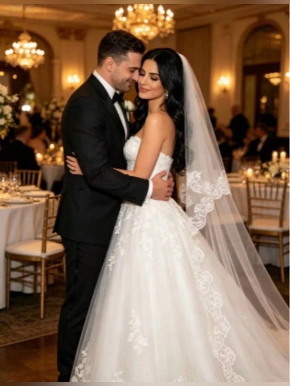 White Lace-Trim Bridal Veil - Classic Wedding Veil Lace Veil Long Veil NWT
